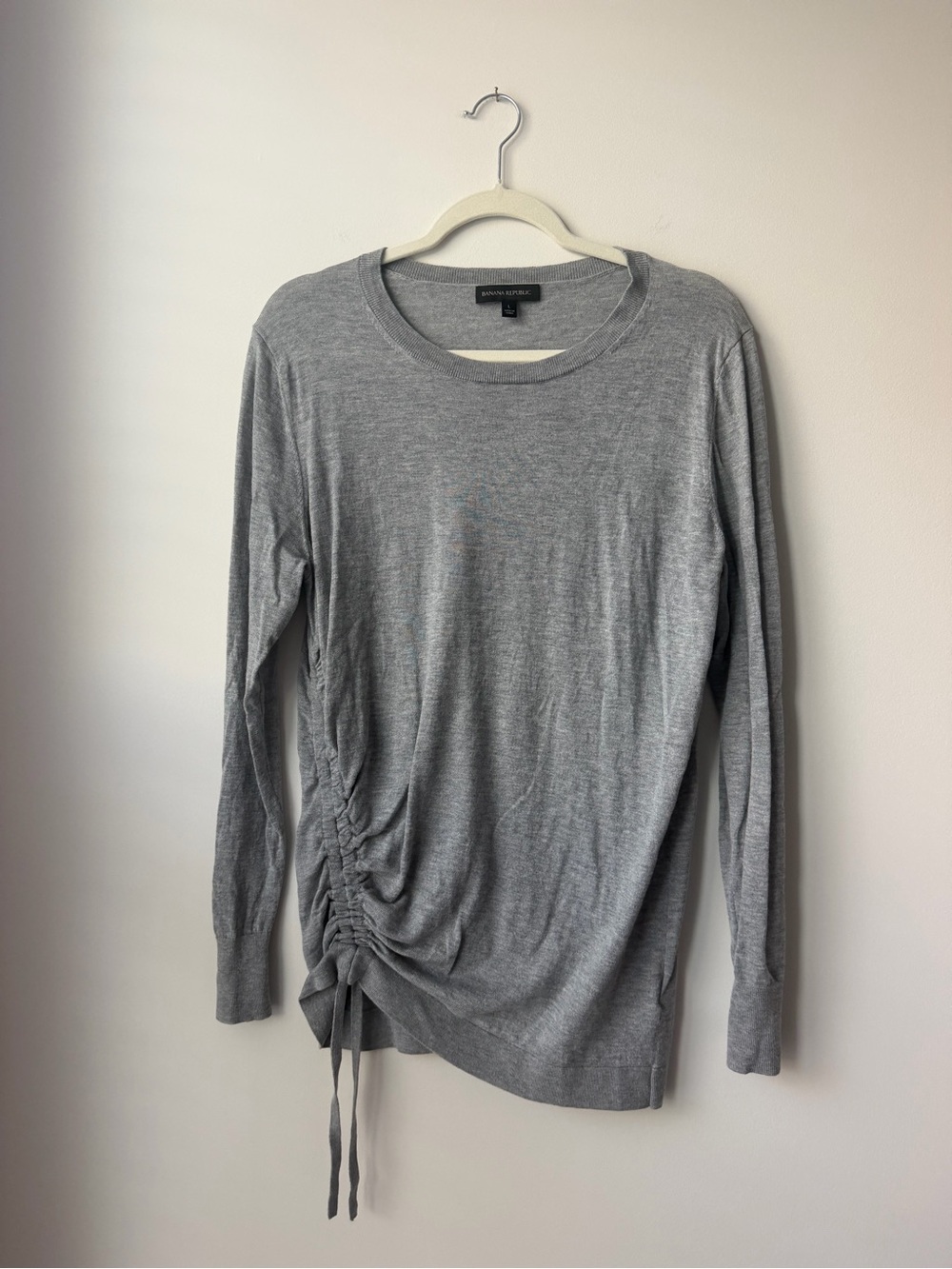 Banana Republic Heather Gray Long-Sleeve Side-Ruched Knit Top Wool/Modal